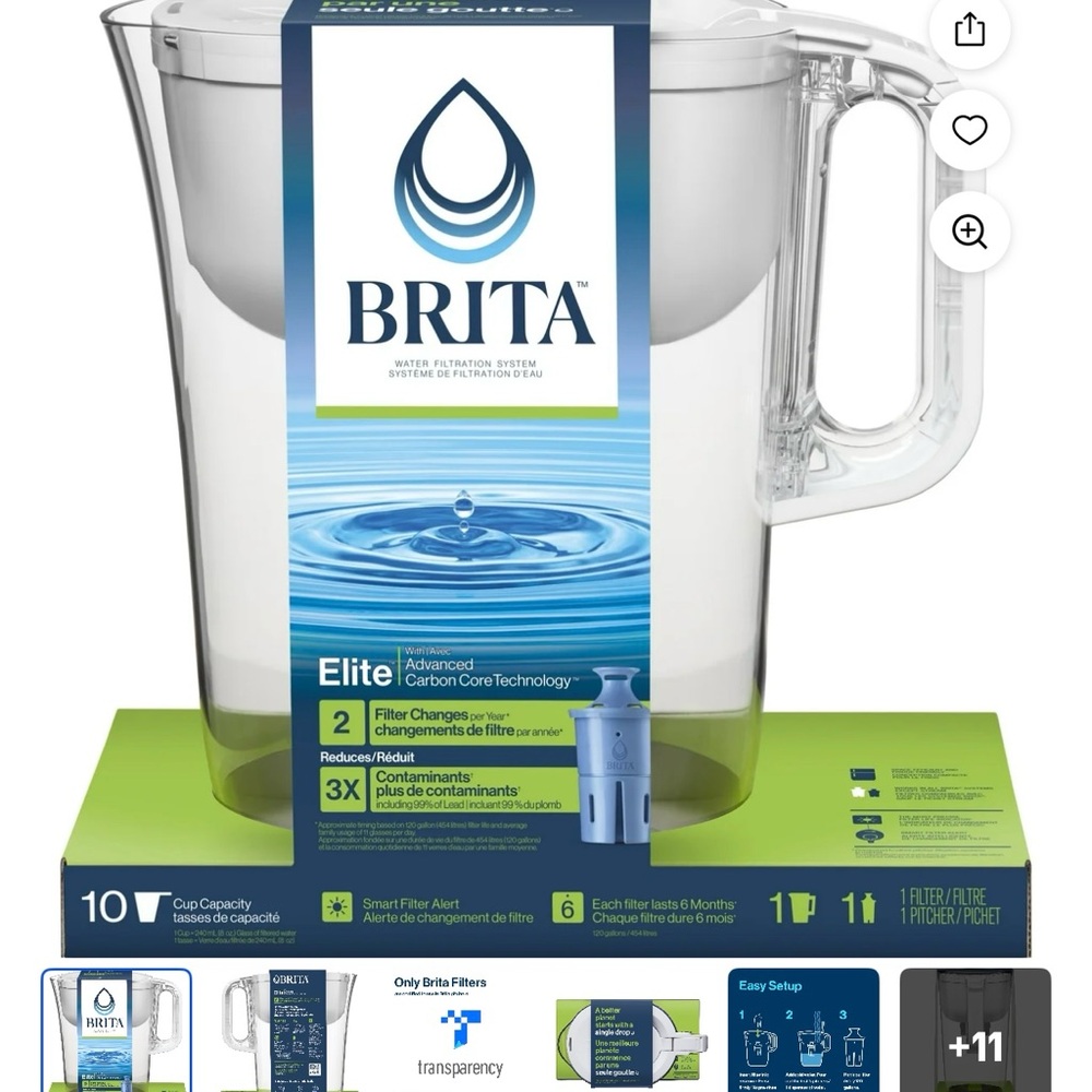 Brita Elite Transparent Water Filter Pitcher New in Box